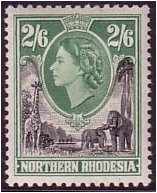 Northern Rhodesia 1953 2s.6d Black and green. SG71.