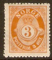 Norway 1909 3ore Orange. SG135.