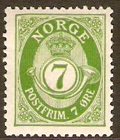 Norway 1909 7ore Green. SG138.