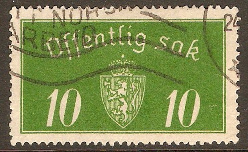 Norway 1933 10ore Green - Official Stamp. SGO234.