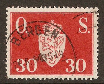 Norway 1951 30ore Scarlet - Official Stamp. SGO437.
