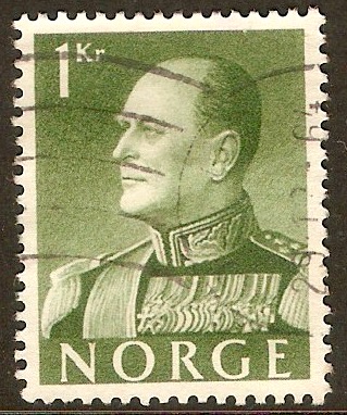 Norway 1959 1k Green - King Olav V series. SG485.