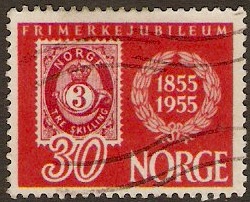Norway 1955 30ore deep red and red. SG453.