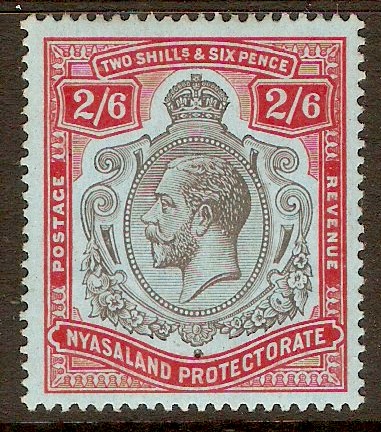 Nyasaland 1913 2s.6d Black and red on blue. SG94.