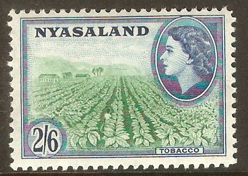 Nyasaland 1953 2s.6d Deep emerald and deep blue. SG184.