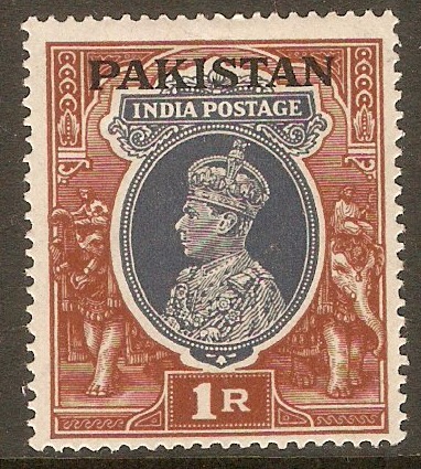 Pakistan 1947 1r Grey and red-brown. SG14.