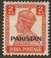 Pakistan 1947 2a Vermilion. SG6.