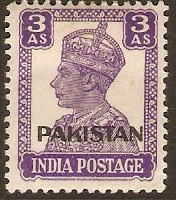 Pakistan 1947 3a Bright violet. SG7.