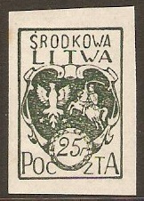 Central Lithuania 1920 25f Green. SG20.