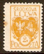 Central Lithuania 1920 2m Yellow. SG22.