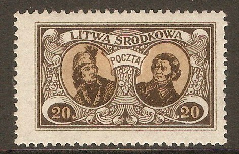 Central Lithuania 1921 20m Buff and brown. SG41.