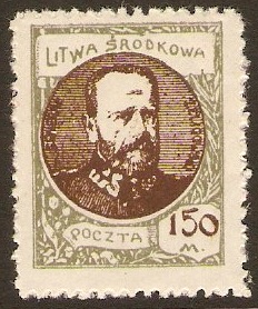 Central Lithuania 1921 150m Green and brown. SG43.