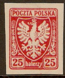 Poland 1919 25h Red Imperf. Series. SG57