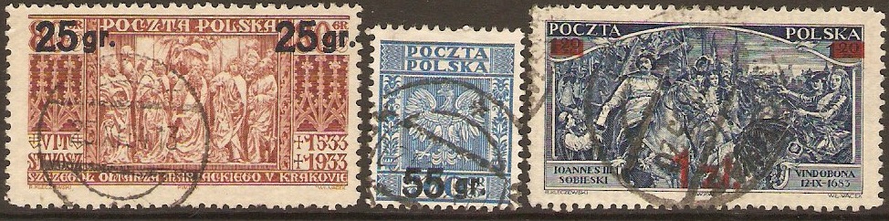 Poland 1934 Surcharged Stamps. SG303-SG305.