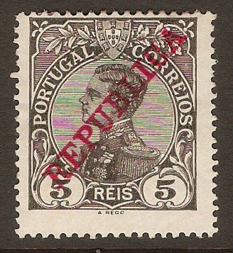 Portugal 1910 5r Black. SG405.