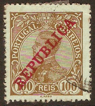 Portugal 1910 100r Brown on green. SG413.