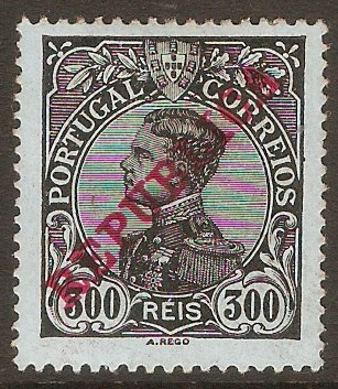 Portugal 1910 300r Black on azure. SG415.