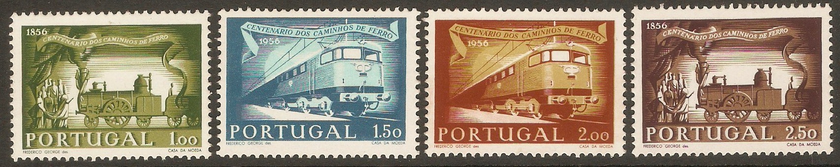 Portugal 1956 Railway Centenary set. SG1136-SG1139.