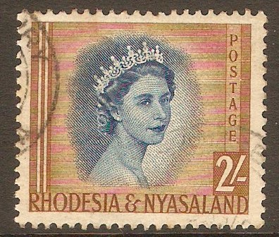 Rhodesia & Nyasaland 1954 2s Deep blue and yellow-brown. SG11.