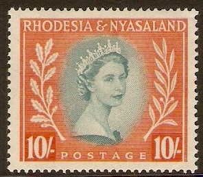 Rhodesia & Nyasaland 1954 10s Dull blue-green and orange. SG14.
