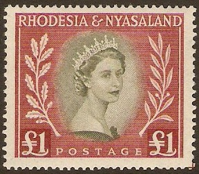 Rhodesia & Nyasaland 1954 1 Olive-Green & Lake. SG15.