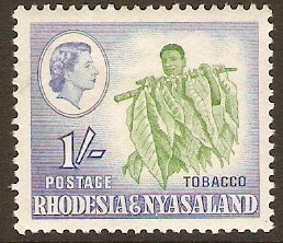 Rhodesia & Nyasaland 1959 1s Light green & ultramarine. SG25.
