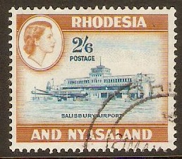 Rhodesia & Nyasaland 1959 2s.6d Light blue & yellow-brown. SG28.