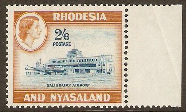 Rhodesia & Nyasaland 1959 2s.6d Light blue and yellow-brn. SG28.