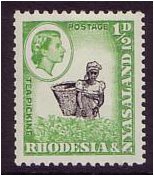 Rhodesia & Nyasaland 1959 d Black and light emerald. SG18a.