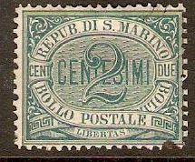 San Marino 1877 2c Green. SG1.