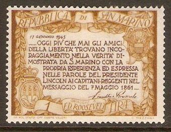 San Marino 1947 1l Roosevelt Commemoration series. SG336d.