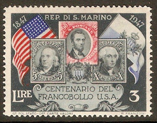 San Marino 1947 3l USA Stamp Centenary series. SG361.