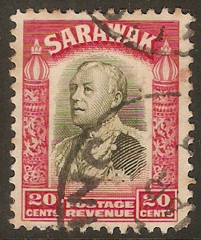 Sarawak 1934 20c Olive-green and carmine. SG116.