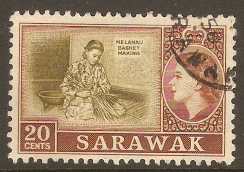 Sarawak 1955 20c Olive and brown. SG196.
