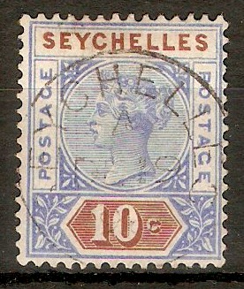 Seychelles 1890 10c Bright ultramarine and brown. SG12.