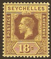 Seychelles 1917 18c Purple on yellow. SG88.