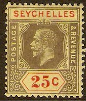 Seychelles 1917 25c Black and red on buff. SG89.