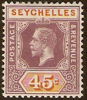 Seychelles 1917 45c dull purple and orange. SG91.