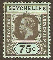 Seychelles 1917 75c black on blue green with olive back. SG93.