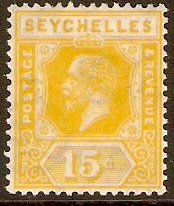 Seychelles 1921 15c yellow. SG111.