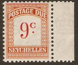 Seychelles 1951 9c scarlet and orange. SGD4.