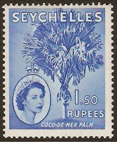 Seychelles 1954 1r.50 blue. SG185.