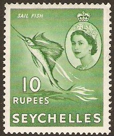 Seychelles 1954 10r green. SG188.