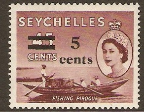Seychelles 1957 5c on 45c Purple-brown. SG191.