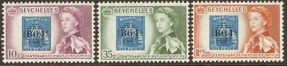 Seychelles 1961 Post Office Centenary. SG193-SG195.