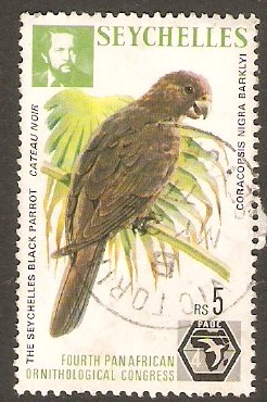 Seychelles 1976 5r Ornithology Congress - Black parrot. SG372.