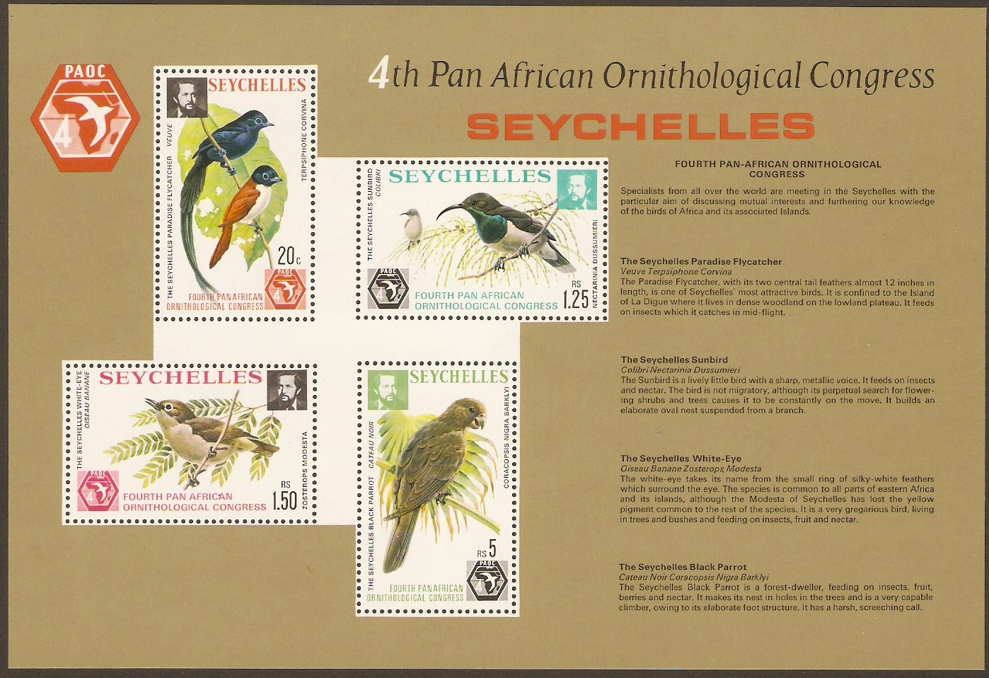 Seychelles 1976 Ornithology Congress Sheet. SGMS373.