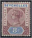Seychelles 1890 8c. Brown-Purple and Blue. SG11.