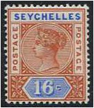 Seychelles 1890 16c. Chestnut and Ultramarine. SG14.