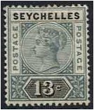 Seychelles 1890 13c. Grey and Black. SG13.